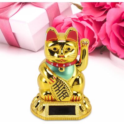JUTE Solarbetriebene Glückskatzenfigur, Verziert Mit Einem Goldbarren, Ideal Für Zuhause, Büro Oder Auto. Lichtempfindliche Glückskatzenfigur, Mly360a, Gold. JUTE Solarbetriebene Glückskatzenfigur, Verziert Mit Einem Goldbarren, Ideal Für Zuhause, Büro Oder Auto. Lichtempfindliche Glückskatzenfigur, Mly360a, Gold.