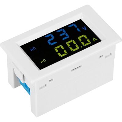 HEAT Digitales Voltmeter Mit Präziser Strommessung, Weiß/schwarz, Doppelanzeige, Weißes Gehäuse HEAT Digitales Voltmeter Mit Präziser Strommessung, Weiß/schwarz, Doppelanzeige, Weißes Gehäuse