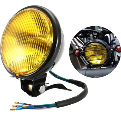 HEAT Retro-motorradscheinwerfer, Schwarz Mit Gelbem Gehäuse, Projektionslampe, Universelle Verkleidungsleuchte HEAT Retro-motorradscheinwerfer, Schwarz Mit Gelbem Gehäuse, Projektionslampe, Universelle Verkleidungsleuchte