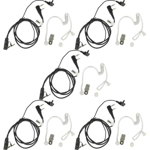 vhbw 5x Headset kompatibel mit Kenwood TK-2118, TK-2170K, TK-2170, TK-2107, TK-220 Funkgerät - schwarz, Transparenter Akustikschlauch