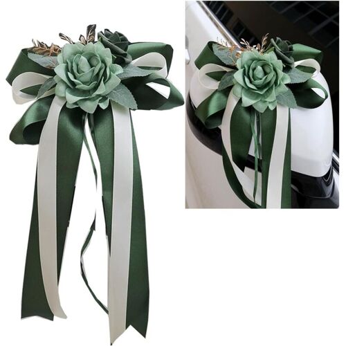 SUNXURY 4 Stück Seiden-Autoschleifen, Hochzeitsauto-Dekoration, Simulationsrose, Autoschleife, Türgriff, Rückspiegel, Hochzeitsstuhl-Dekoration mit