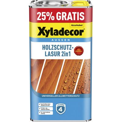 Xyladecor - Holzschutzlasur 2in1 4+1l Gratis Nussbaum Aktionsgebinde 25% Gratis Holzschutzlasur Xyladecor - Holzschutzlasur 2in1 4+1l Gratis Nussbaum Aktionsgebinde 25% Gratis Holzschutzlasur