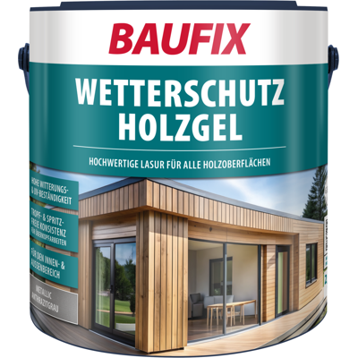 Baufix Metallic Wetterschutz-holzgel Anthrazitgrau Seidenglänzend, 2.5 Liter, Holzlasur Baufix Metallic Wetterschutz-holzgel Anthrazitgrau Seidenglänzend, 2.5 Liter, Holzlasur