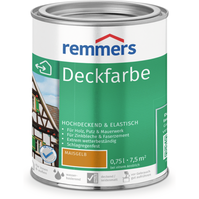 Deckfarbe Maisgelb, 0,75 Liter, Deckfarbe Für Innen Und Außen, Wetterschutzfarbe Viele Untergründe, Hochdeckend, Wetterfest - Remmers Deckfarbe Maisgelb, 0,75 Liter, Deckfarbe Für Innen Und Außen, Wetterschutzfarbe Viele Untergründe, Hochdeckend, Wetterfest - Remmers