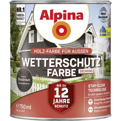 Wetterschutzfarbe Deckend 0,75 L Graubraun Holzschutzfarbe - Alpina Wetterschutzfarbe Deckend 0,75 L Graubraun Holzschutzfarbe - Alpina