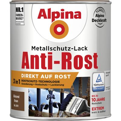 Metallschutz-lack Anti-rost 750 Ml Braun Glänzend Metallack Schutzlack - Alpina Metallschutz-lack Anti-rost 750 Ml Braun Glänzend Metallack Schutzlack - Alpina