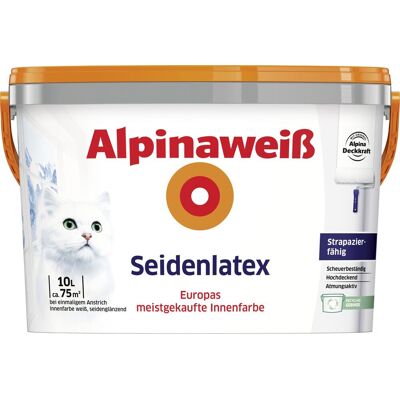 Alpinaweiß Seidenlatex Wandfarbe - 10L, seidenglänzend Alpinaweiß Seidenlatex Wandfarbe - 10L, seidenglänzend