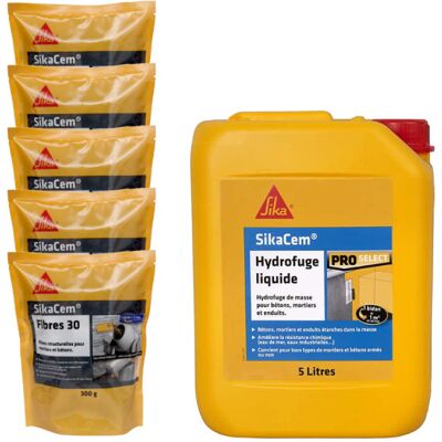 Sika - Mauerwerkspaket - 5x Cem Fibre 30 300g Cem Flüssigmassenhydrophobierung 5l Sika - Mauerwerkspaket - 5x Cem Fibre 30 300g Cem Flüssigmassenhydrophobierung 5l