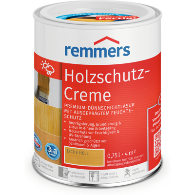 Holzschutz-creme 3in1 Eiche Hell, 0,75 Liter, Tropffreie Holzlasur Für Aussen, 3facher Holzschutz Mit Imprägnierung + Grundierung + Lasur - Remmers Holzschutz-creme 3in1 Eiche Hell, 0,75 Liter, Tropffreie Holzlasur Für Aussen, 3facher Holzschutz Mit Imprägnierung + Grundierung + Lasur - Remmers