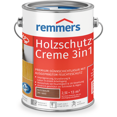 Remmers Holzschutz-creme 3in1 Nussbaum, 2,5 Liter, Tropffreie Holzlasur Für Aussen, 3facher Holzschutz Mit Imprägnierung + Grundierung + Lasur Remmers Holzschutz-creme 3in1 Nussbaum, 2,5 Liter, Tropffreie Holzlasur Für Aussen, 3facher Holzschutz Mit Imprägnierung + Grundierung + Lasur