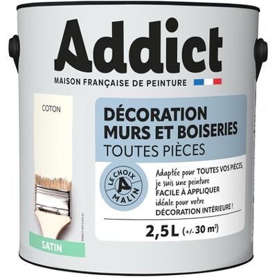 Addict Weiße Satin-Acrylfarbe - Innenraumdekoration 2,5L Addict Weiße Satin-Acrylfarbe - Innenraumdekoration 2,5L