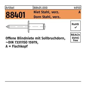 Blindniete R 88401 Flachkopf 3 x 5 Niet Stahl verzinkt/Dorn Stahl verzinkt