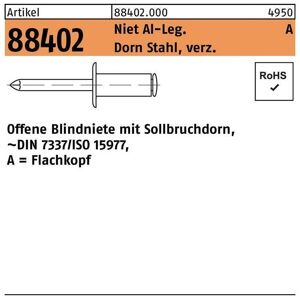 Blindniete R 88402 Flachkopf 3 x 10 Niet Aluminium/Dorn Stahl verzinkt