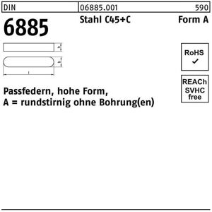 Passfeder DIN 6885 Form A rundstirnig/o.Bohrung A 10 x 8 x 20 Stahl C45+C