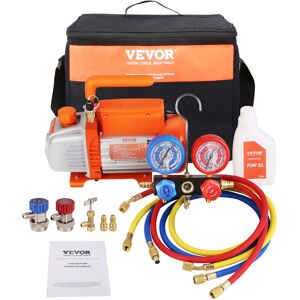 VEVOR Vakuumpumpe 100L/min Unterdruckpumpe 1-stufig 220V/50HZ 1440U/min 800-4000PSI (55-276bar) 250ml-Ölkapazität Vakuumgeräte Verteiler-Manometer-Set für