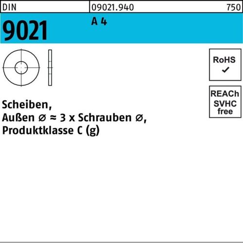 Scheibe DIN 9021/ISO 7093 13x37x3mm Edelstahl A4 blank 250 Stk