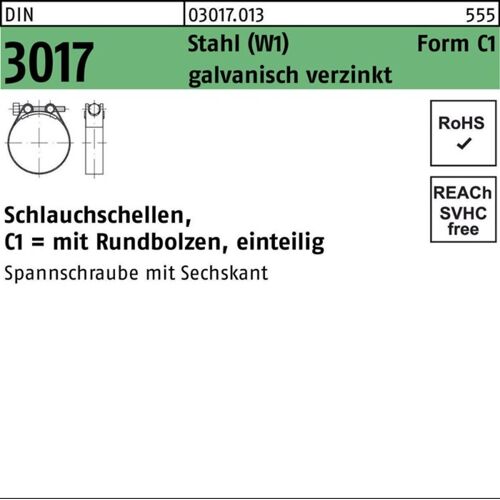 Schlauchschelle DIN 3017 W1 Form C1 213-226/30 Stahl galvanisch verzinkt