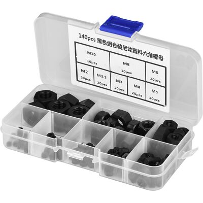 HEAT 140 Stück M2/m2,5/m3/m4/m5/m6/m8/m10 Gewinde Nylon Kunststoff Sechskantmuttern (schwarz) HEAT 140 Stück M2/m2,5/m3/m4/m5/m6/m8/m10 Gewinde Nylon Kunststoff Sechskantmuttern (schwarz)