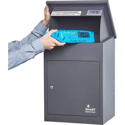 HOMESCAPES Smart Parcel Box™ Wand-paketkasten Paketbox Paketbriefkasten Postkaten, Entnahme Vorne, Grau HOMESCAPES Smart Parcel Box™ Wand-paketkasten Paketbox Paketbriefkasten Postkaten, Entnahme Vorne, Grau