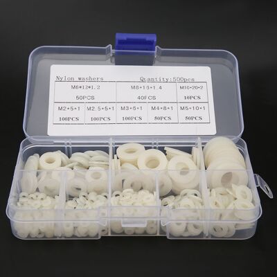HEAT 500 Stück/box Nylon-unterlegscheiben-set M2 M2,5 M3 M4 M5 M6 M8 M10 Befestigungselemente Zubehör Weiß HEAT 500 Stück/box Nylon-unterlegscheiben-set M2 M2,5 M3 M4 M5 M6 M8 M10 Befestigungselemente Zubehör Weiß
