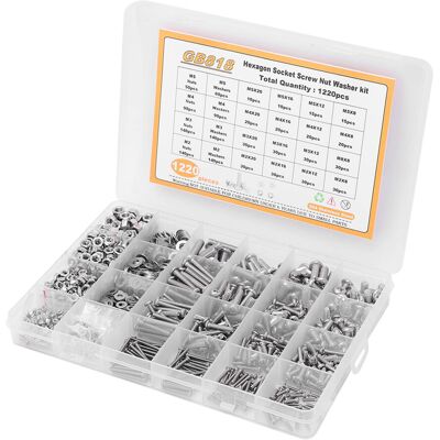 HEAT 1220-teiliges Schrauben-, Muttern- Und Unterlegscheiben-set Aus Edelstahl 304 Mit Rundkopf Und Kreuzschlitzbefestigung, M2, M3, M4, M5 HEAT 1220-teiliges Schrauben-, Muttern- Und Unterlegscheiben-set Aus Edelstahl 304 Mit Rundkopf Und Kreuzschlitzbefestigung, M2, M3, M4, M5