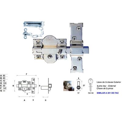 Avl - 301-r-80 50-mm-europrofil-riegel Mit Schlüssel-/knopfkette Und 3 Schlüsseln Avl - 301-r-80 50-mm-europrofil-riegel Mit Schlüssel-/knopfkette Und 3 Schlüsseln