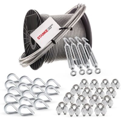 Rankhilfe Pvc Edelstahldrahtseil Ummantelt 200m V4a Edelstahlseil 3mm 7x7, 4x Spannschloss Verzinkt M6 Haken+öse, 16x Kausche V4a, 16x Bügelformklemme V4a - Set 6 - Seilwerk Stanke Rankhilfe Pvc Edelstahldrahtseil Ummantelt 200m V4a Edelstahlseil 3mm 7x7, 4x Spannschloss Verzinkt M6 Haken+öse, 16x Kausche V4a, 16x Bügelformklemme V4a - Set 6 - Seilwerk Stanke