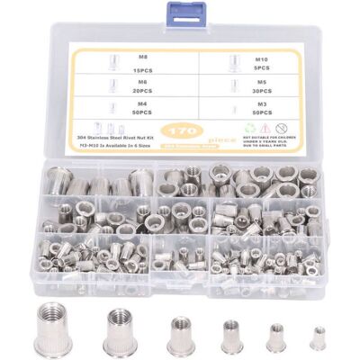 OEM Satz Von 170 Edelstahl-nietmuttern Mit Flachkopf Und Gewinde, Sortiment An Steckschlüsseln Für Muttern Der Typen M3, M4, M5, M6, M8 Und M10. OEM Satz Von 170 Edelstahl-nietmuttern Mit Flachkopf Und Gewinde, Sortiment An Steckschlüsseln Für Muttern Der Typen M3, M4, M5, M6, M8 Und M10.