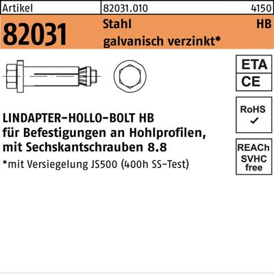 Lindapter - R 82031 HB 20-2 - verzinkt - Hohlraumdübel - fastener Lindapter - R 82031 HB 20-2 - verzinkt - Hohlraumdübel - fastener
