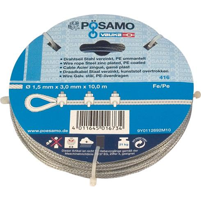 POSAMO Stahlseil in Ringen 2 mm 10 m - EN Norm POSAMO Stahlseil in Ringen 2 mm 10 m - EN Norm