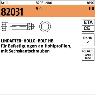 Lindapter - HB 16-2 (100/50) - A 4 - Hohlprofilbolzen Lindapter - HB 16-2 (100/50) - A 4 - Hohlprofilbolzen