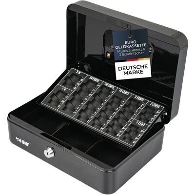 Hmf - Geldkassette Mit Euro-münzzählbrett, Geldzählkassette 25 X 18 X 9 Cm, Schwarz Hmf - Geldkassette Mit Euro-münzzählbrett, Geldzählkassette 25 X 18 X 9 Cm, Schwarz
