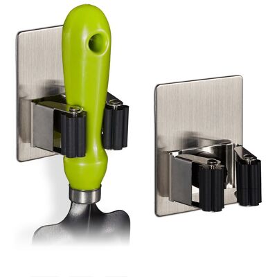 Relaxdays Gerätehalter, 2er Set, Selbstklebend, 3kg Tragkraft, Haus Und Garten, Edelstahl, Gummi, Besenhalter, Silber Relaxdays Gerätehalter, 2er Set, Selbstklebend, 3kg Tragkraft, Haus Und Garten, Edelstahl, Gummi, Besenhalter, Silber