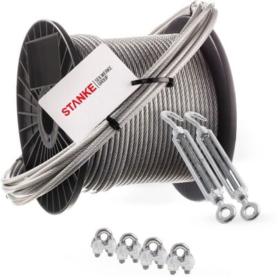 Seilwerk Stanke Rankhilfe Pvc Edelstahldrahtseil Ummantelt 200m V4a Edelstahlseil 3mm 7x7, 2x Spannschloss Verzinkt M6 Haken+öse, 4x Bügelformklemme V4a - Set 4 Seilwerk Stanke Rankhilfe Pvc Edelstahldrahtseil Ummantelt 200m V4a Edelstahlseil 3mm 7x7, 2x Spannschloss Verzinkt M6 Haken+öse, 4x Bügelformklemme V4a - Set 4