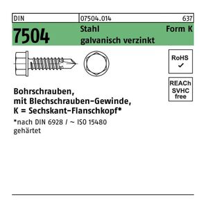 Bohrschraube DIN 7504 m.6-kant-Flanschkopf K 5,5 x 80 Stahl galvanisch verzinkt galvanisch verzinkt / Stahl