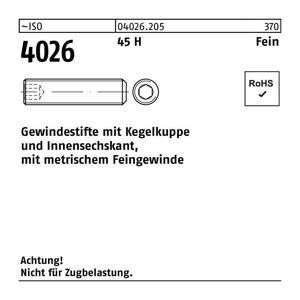 Gewindestift ISO 4026 Kegelkuppe/Innen-6-kant M20 x 1,5 x 25 45 H