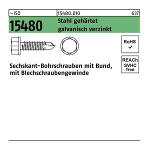 Sechskantbohrschraube ISO 15480 m.Bund ST 5,5 x 80 Stahl gehärtet galvanisch verzinkt galvanisch verzinkt / Stahl, geh.