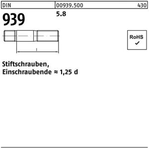 Stiftschraube DIN 939 M 6 x 60 5.8 Einschraubende=1,25d