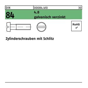 Zylinderschraube DIN 84/ISO 1207 Schlitz M 4 x 80 4.8 galvanisch verzinkt