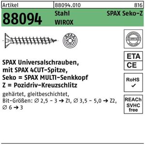 SPAX Schraube r 88094 Senkkopf m.Spitze/Kreuzschl.-PZ 5 x 100/60-Z Stahl galvanisch verzinkt wirox