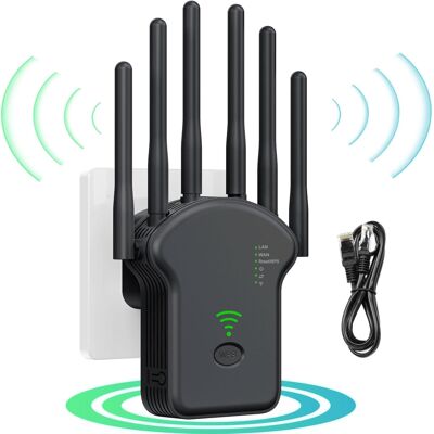 OEM Wlan-repeater Mit 1200 Mbit/s Und 6 Antennen Für Große Reichweite, Einzelinstallation, Inklusive Ethernet-kabel, Schwarz OEM Wlan-repeater Mit 1200 Mbit/s Und 6 Antennen Für Große Reichweite, Einzelinstallation, Inklusive Ethernet-kabel, Schwarz