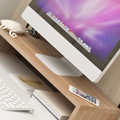 JUTE Erhöhter Lcd-computermonitorständer Mit Ablagefach, Tastatur- Und Monitorhalterung, Helle Walnuss-optik JUTE Erhöhter Lcd-computermonitorständer Mit Ablagefach, Tastatur- Und Monitorhalterung, Helle Walnuss-optik