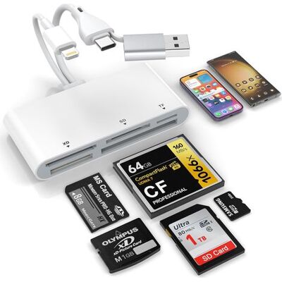 ENLENK 5-in-1-speicherkartenleser, Usb-otg-lightning-type-c-zu-usb-a-adapter Für Sd/tf/cf/micro Sd/xd/ms, Mehrfach-kartenleser Für Iphone/ipad/android/macbook/pc Mit Windows/mac/linux/android ENLENK 5-in-1-speicherkartenleser, Usb-otg-lightning-type-c-zu-usb-a-adapter Für Sd/tf/cf/micro Sd/xd/ms, Mehrfach-kartenleser Für Iphone/ipad/android/macbook/pc Mit Windows/mac/linux/android
