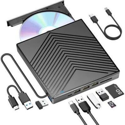 OEM Ultraschlankes Externes Dvd/cd-lese-/brennergerät Mit Usb 3.0 Typ-c, 4 Usb-anschlüssen Und 2 Tf/sd-kartensteckplätzen – Schwarz OEM Ultraschlankes Externes Dvd/cd-lese-/brennergerät Mit Usb 3.0 Typ-c, 4 Usb-anschlüssen Und 2 Tf/sd-kartensteckplätzen – Schwarz