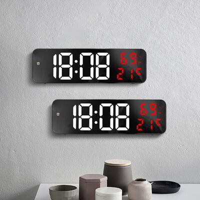 JUTE Elektronischer Wecker Mit Großem Spiegeldisplay, Digitaler Led-basis, Wanduhr, Steckdosenversion, Gehäuse In Schwarz, Weiß Und Rot. JUTE Elektronischer Wecker Mit Großem Spiegeldisplay, Digitaler Led-basis, Wanduhr, Steckdosenversion, Gehäuse In Schwarz, Weiß Und Rot.