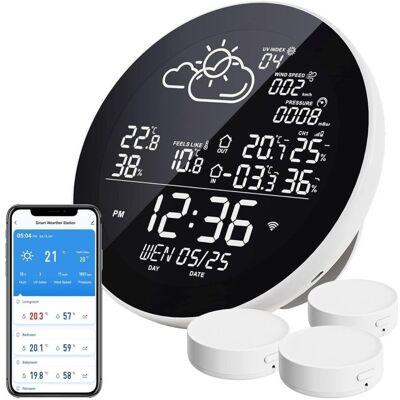 ENLENK Wifi-wetterstation Ohne Kabel – 3 Außensensoren – 13 Cm Lcd-bildschirm – Präzision 0,1℃ Und 0,1% – Reichweite 60m – Kompatibel Mit Tuya-apps ENLENK Wifi-wetterstation Ohne Kabel – 3 Außensensoren – 13 Cm Lcd-bildschirm – Präzision 0,1℃ Und 0,1% – Reichweite 60m – Kompatibel Mit Tuya-apps