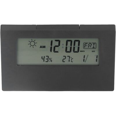 HEAT Digitaler Wecker Mit Schlummerfunktion, Lcd-anzeige Von Uhrzeit, Datum, Temperatur Und Luftfeuchtigkeit, Elektronischer Nachttischwecker Mit Beleuchtung, Schwarz. HEAT Digitaler Wecker Mit Schlummerfunktion, Lcd-anzeige Von Uhrzeit, Datum, Temperatur Und Luftfeuchtigkeit, Elektronischer Nachttischwecker Mit Beleuchtung, Schwarz.