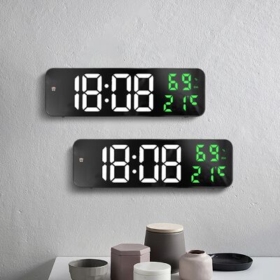 JUTE Elektronischer Wecker Mit Großem Spiegeldisplay, Digitaler Led-basis, Wanduhr, Steckdosenversion, Gehäuse In Schwarz, Weiß Und Grün. JUTE Elektronischer Wecker Mit Großem Spiegeldisplay, Digitaler Led-basis, Wanduhr, Steckdosenversion, Gehäuse In Schwarz, Weiß Und Grün.