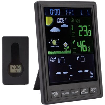 HEAT Kabellose Wetterstation Für Drinnen Und Draußen, Schwarzes Farbdisplay, 3 Kanäle, Einstellbare, Hintergrundbeleuchtete Uhr Und Thermometer Für Zuhause HEAT Kabellose Wetterstation Für Drinnen Und Draußen, Schwarzes Farbdisplay, 3 Kanäle, Einstellbare, Hintergrundbeleuchtete Uhr Und Thermometer Für Zuhause