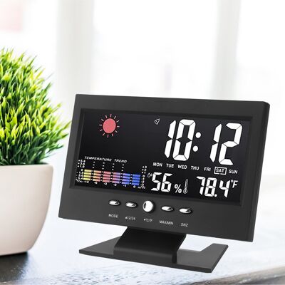 JUTE Elektronischer Wecker Mit Wetteranzeige, Kreativem Farb-led-display, Wettervorhersage, Temperatur, Luftfeuchtigkeit, Datum JUTE Elektronischer Wecker Mit Wetteranzeige, Kreativem Farb-led-display, Wettervorhersage, Temperatur, Luftfeuchtigkeit, Datum